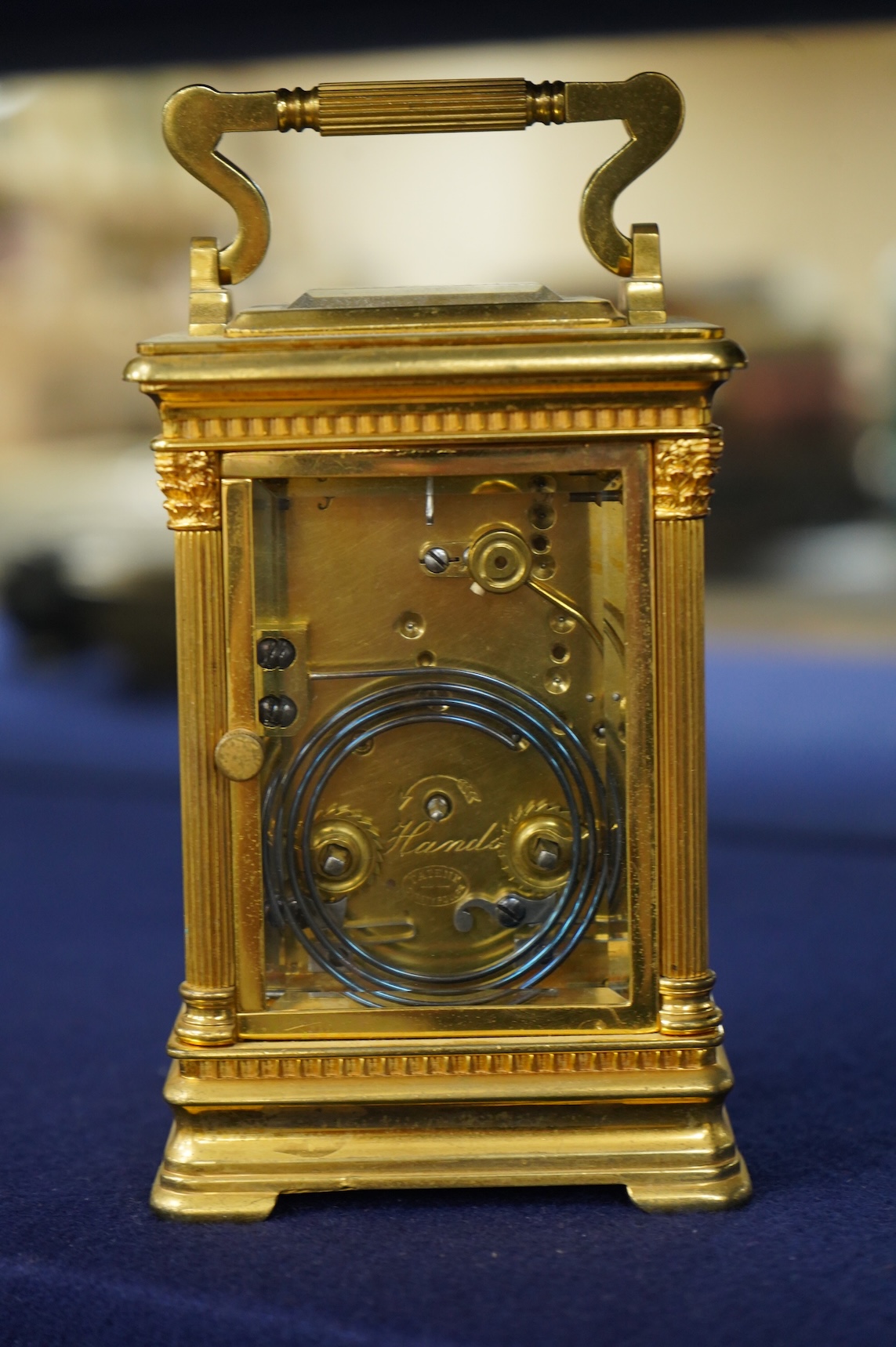 An early 20th century French brass carriage clock, gong-striking with repeat, 13cm high, 16.5cm high